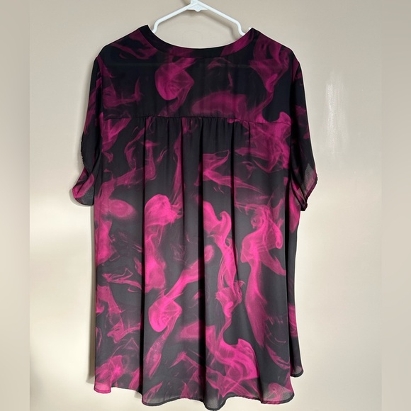 097 Georgette Hi-Low Short Sleeve Blouse - Picture 2 of 7